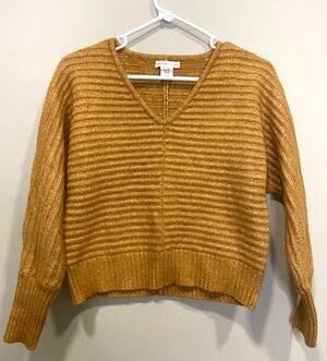 Sincerely Jules V-neck Ribbed Sweater Boxy Golden Yellow Sweater Sz XS